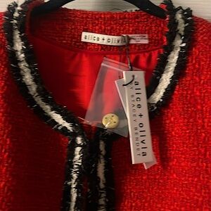 Alice + Olivia Landon Cropped Box Jacket Perfect Ruby Red Tweed sz M NWT 595$